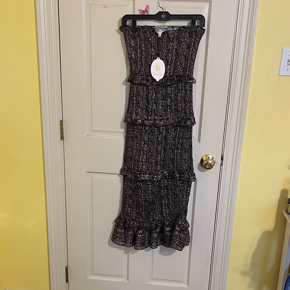 Sweet Lemon Floral Ruffle Strapless Dress